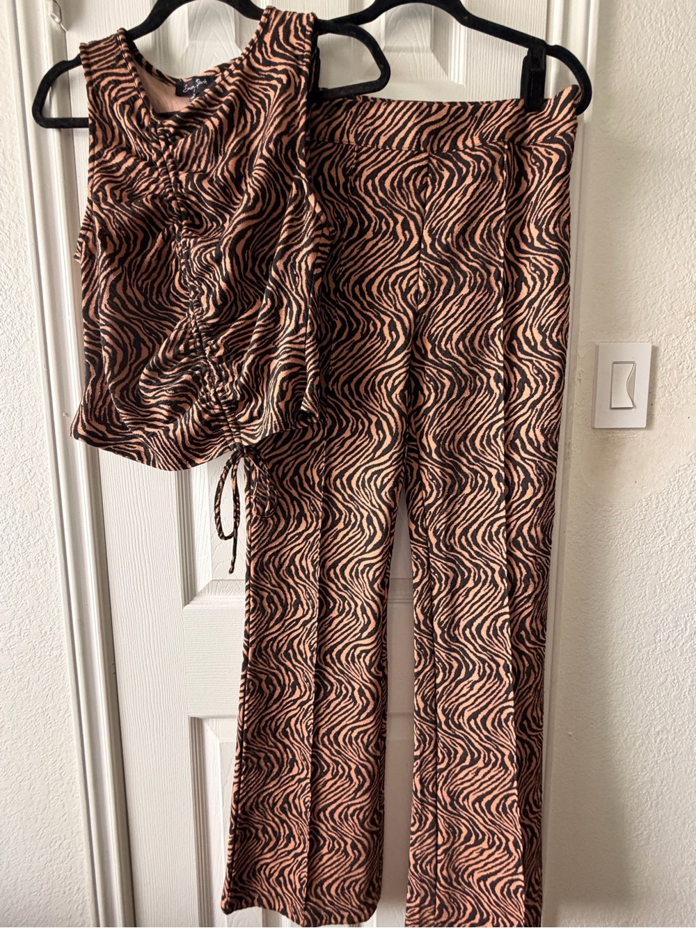 one clothing Tiger-Print Skirt Set in Tan and Black